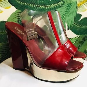 Chanel Clear PVC Gold & Red patent leather heels